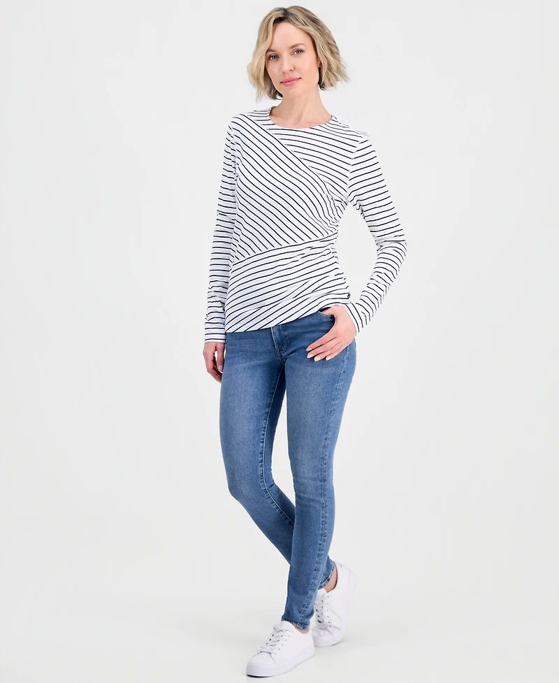 Nautica Women's Mixed-Stripe Long-Sleeve T-Shirt