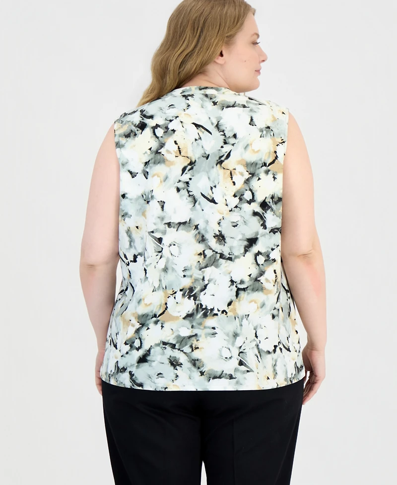 Anne Klein Plus V-Neck Sleeveless Printed Knit Top