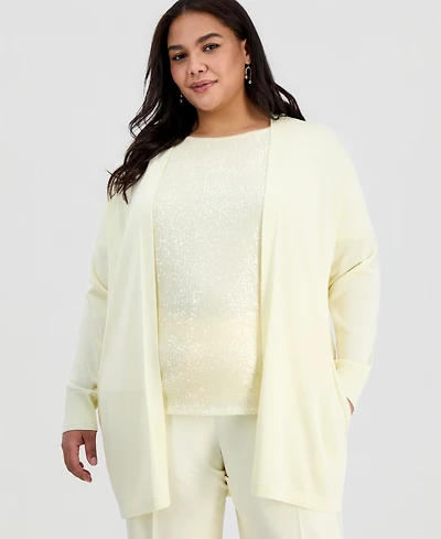 Anne Klein Plus Collarless Open-Front Cardigan