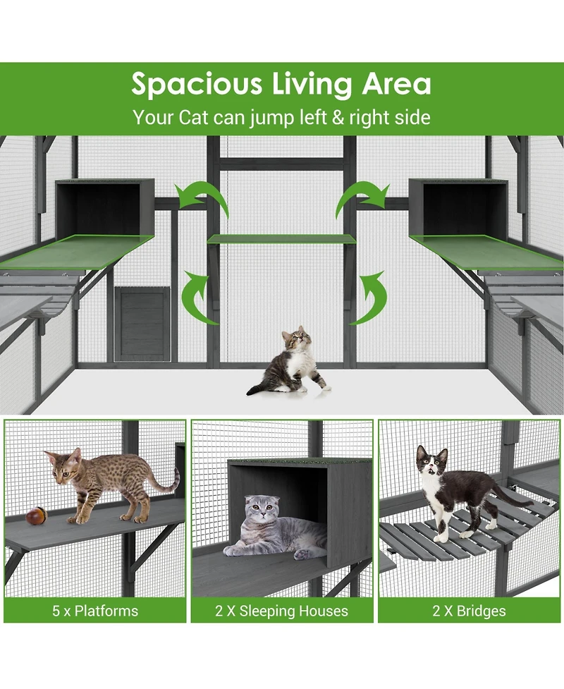 Homsee Large Outdoor Cat House, Cat Run Enclosure Walk in Cat Catio Kitten Condo with Enter Door, Roof Cover