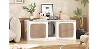 Hidden Cat Litter Box with 2 Sisal Doors, Litter Box Enclosure Washroom Storage Cabinet Bench End Table