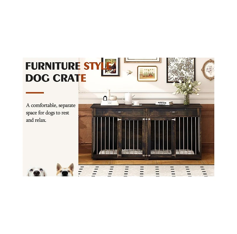 Homsee Furniture Style Dog Crates Large Wooden Pet Kennels with 2 Drawers
