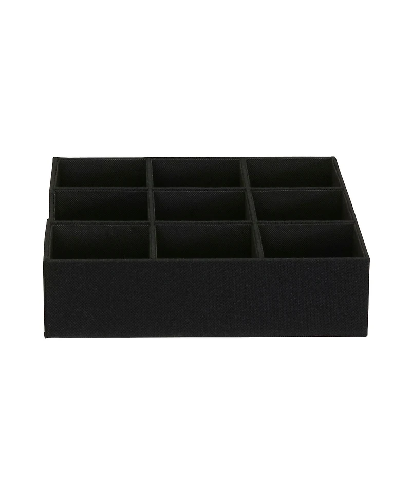 Household Essentials 9-Compartment Drawer Organizers, Pack of 2, Black Linen