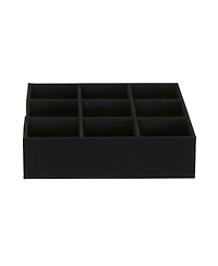 Household Essentials 9-Compartment Drawer Organizers, Pack of 2, Black Linen