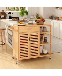 Slickblue Kitchen Island Cart on Wheels with Sturdy Wicker Frame