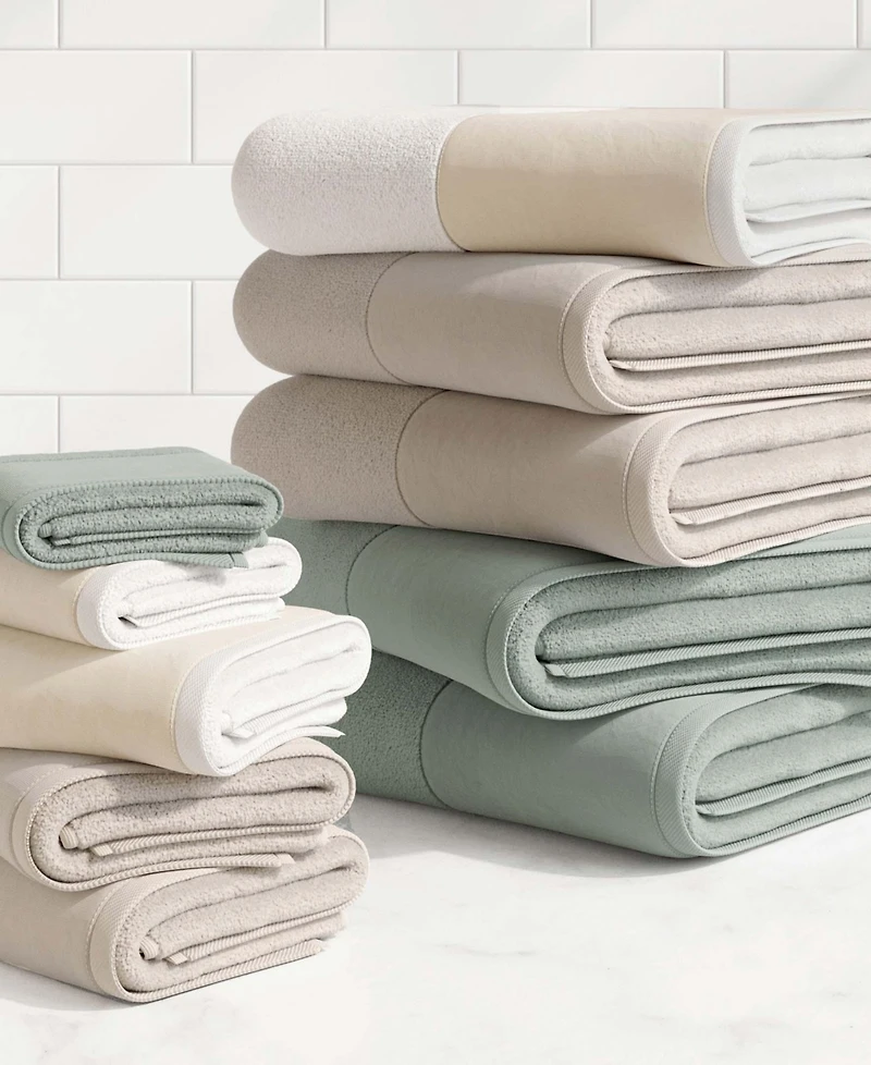 Linery & Co Cotton and Linen-Texture Border 6 Pack Hand Towel Set