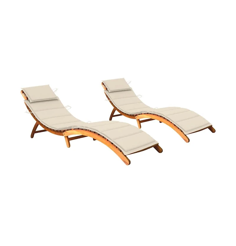 vidaXL Sun Lounger Cream Cushion, Natural Wood