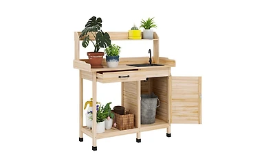 Slickblue Outdoor Gardening Workbench with Open Shelf Storage for Pots