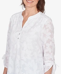 Alfred Dunner Women's St. Augustine Floral Jacquard Tie Sleeve Henley Top
