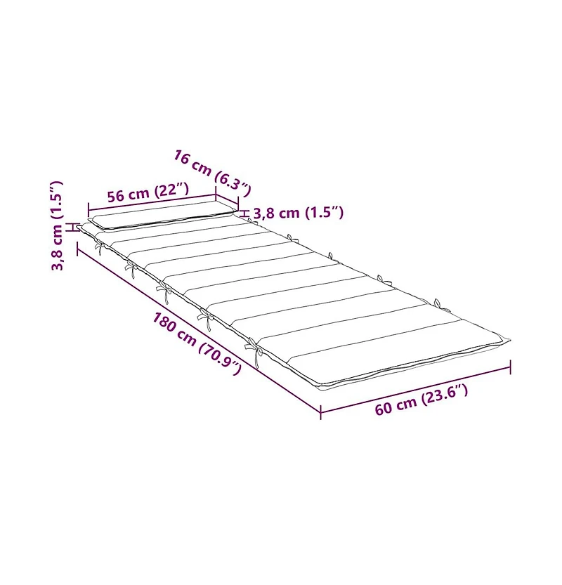 vidaXL Set of 1 Sun Lounger Cushion fabric 70.9" x 23.6" x 1.6