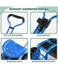 Sugift Heavy Duty Garden Cart with Tool Tray and 360 Swivel Seat-Blue