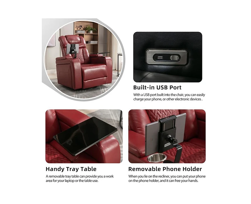 sumyeg 270 Degree Swivel Home Theater Recliner with Tray Table Phone Holder Cup and Usb Port