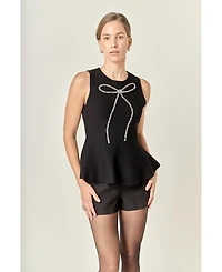 English Factory Women's Peplum Bow Embelisshed Top