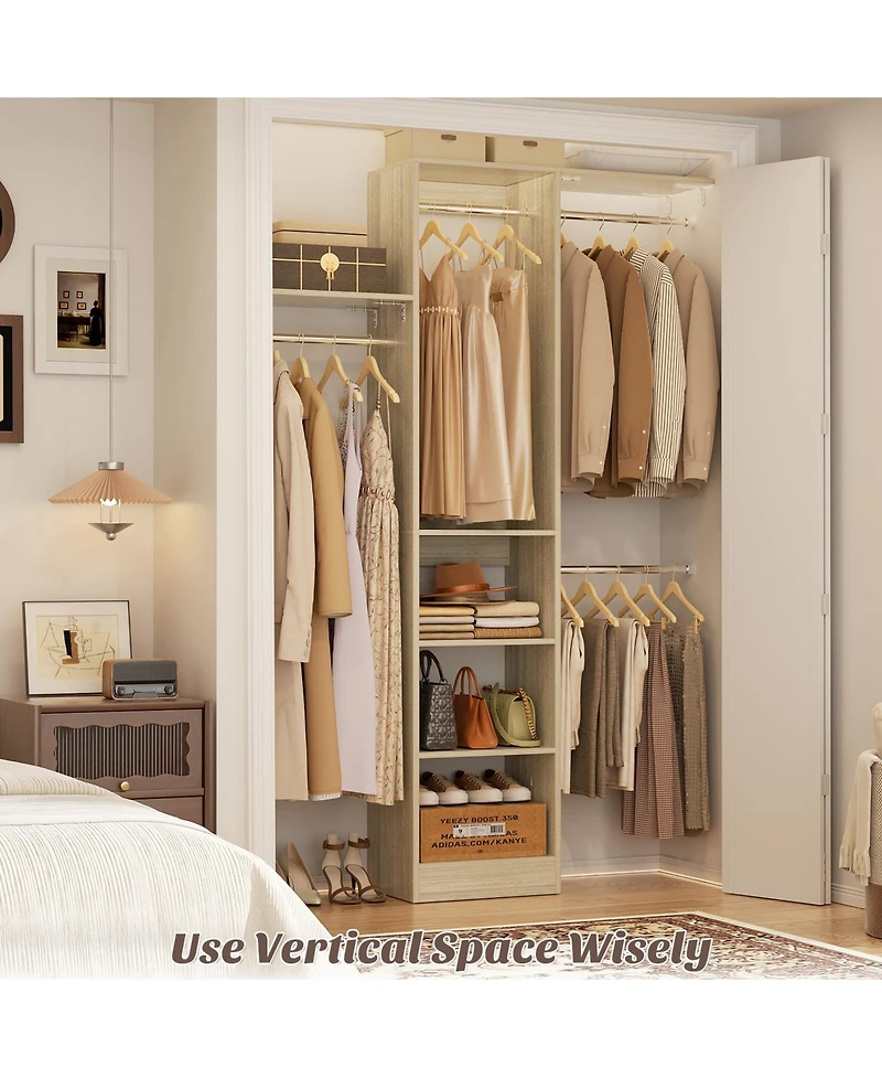 Aheaplus 4FT Small Closet Organizer with 4 Rods and 3 Shelves, 48'' Closet System for Small Space