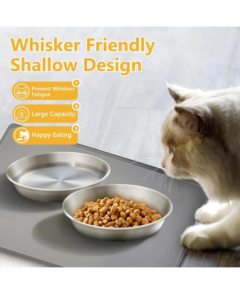 Wopet 2 Pack Stainless Steel Cat Food Bowls Deep Whisker Friendly Non Slip Silicone Base Easy Clean Indoor Feeding Dishes 59 Inch