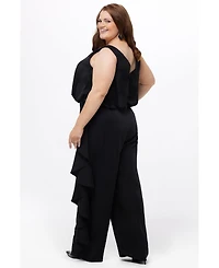 Celebrations by Sydney's Closet Women's V-Neck Stretch Satin Jumpsuit with Ruffles