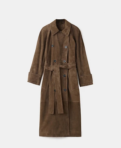 Mango Women's 100% Suede Double-Breasted Trench Coat