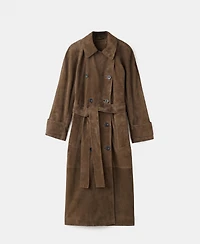 Mango Women's 100% Suede Double-Breasted Trench Coat