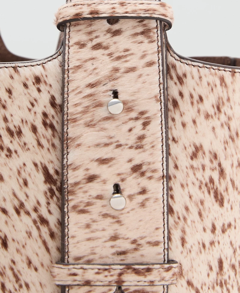 Mango Women's Leather And Fur Bucket Bag