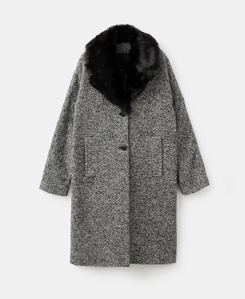 Mango Women's Fur Collar Mottled Coat