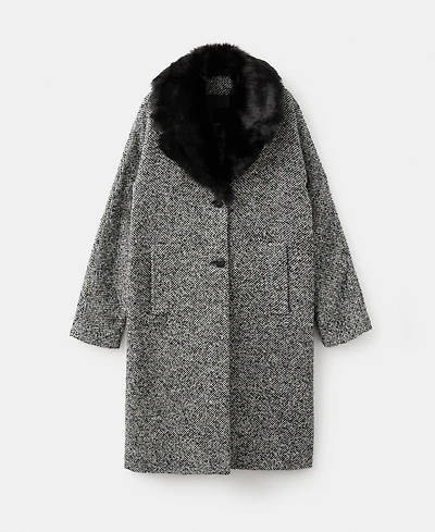 Mango Women's Fur Collar Mottled Coat