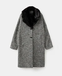 Mango Women's Fur Collar Mottled Coat