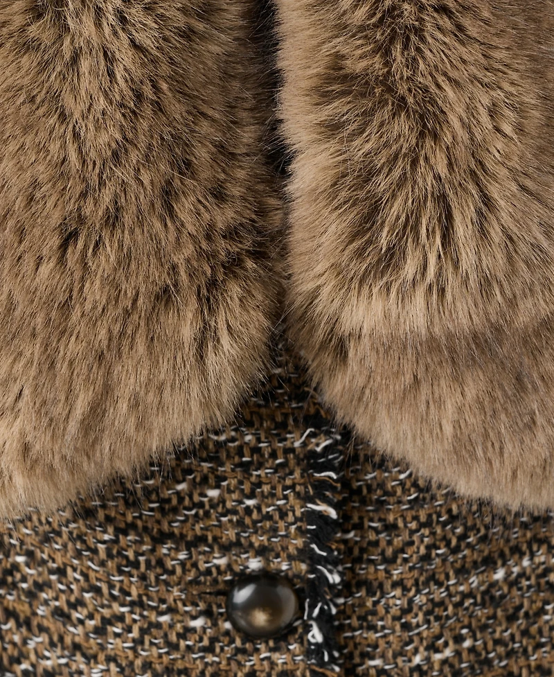 Mango Women's Fur Collar Tweed Jacket