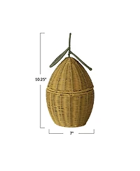 Storied Home Hand-Woven Rattan Lemon Shaped Basket with Lid, Yellow