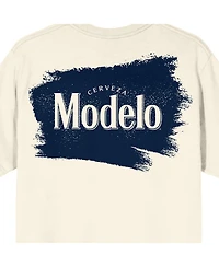 Modelo Men's Diamond Frame & Brush Stroke Logos Crew Neck Short Sleeve Natural T-shirt