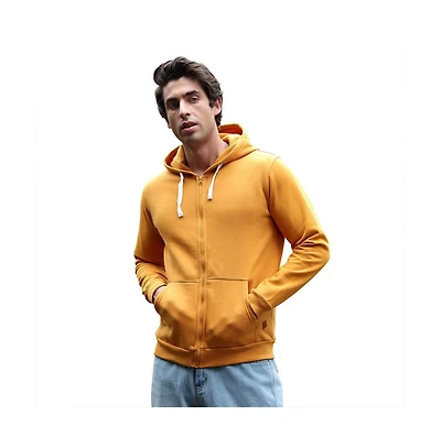 Campus Sutra Men's Mustard Yellow Zip-Front Regular Hoodie
