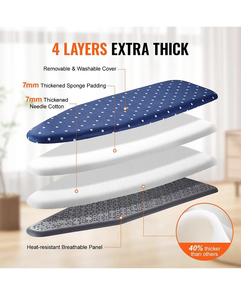 Ecooso Ironing Board with Storage Tray, 55"x15" Surface, 4-Layer Heat-Resistant Cover, 10 Height Adjustments for Home Use
