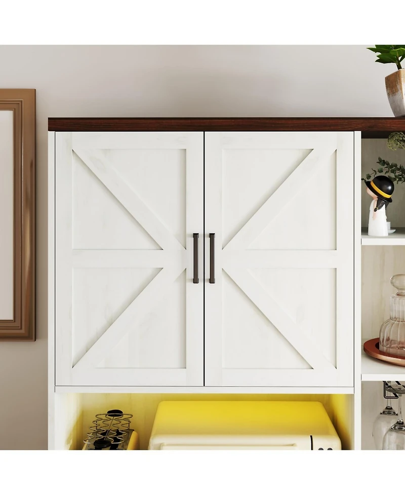 Streamdale Furniture 71" Farmhouse Kitchen Pantry Sideboard w/ Hutch & Charging Station