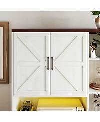 Streamdale Furniture 71" Farmhouse Kitchen Pantry Sideboard w/ Hutch & Charging Station