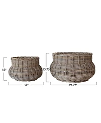 Storied Home Round Hand-Woven Rattan Round Planters, Grey, Set of 2