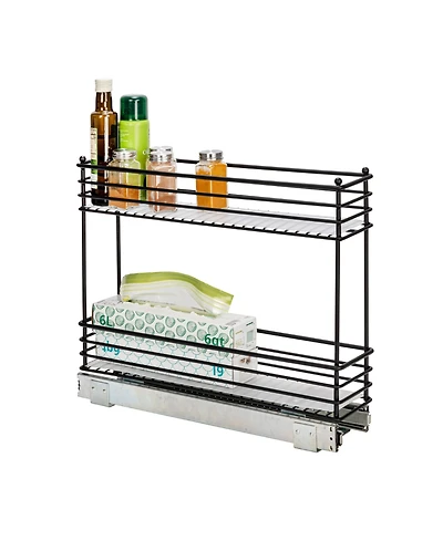 Household Essentials Glidez Multipurpose Paint-Finished Steel Pull-Out Storage Organizer, 2-Tier Design, Black