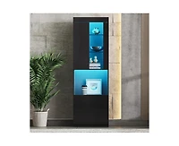 Casainc Storage Cabinet with Led Lights Tall Pantry Acrylic Door and Tempered Glass Shelves