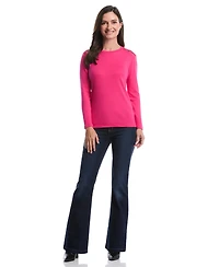 Rafaella Petite Laced Crew Neck Long Sleeve Top