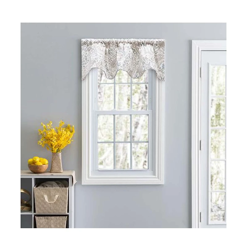 Ellis Curtain 50"x16" Shannon Printed Paisley Pattern on Cotton Fabric Scallop Valance Lined 3" Rod Pocket