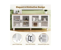 Farmhouse Storage Cabinet Tv Stand with Tempered Glass Doors And Adjustable Shelves