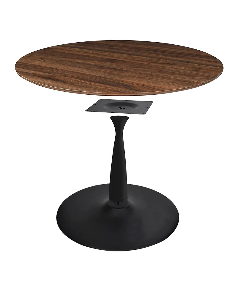 Maison Boucle 5-Piece Dining Table Set with Round Walnut Table, Metal Base and Upholstered Chairs for Space-Saving Kitchen Use