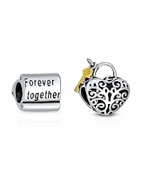 Bling Jewelry Set of 2 Words Mantra Forever Together & Heart Lock Charm Bead Sterling Silver