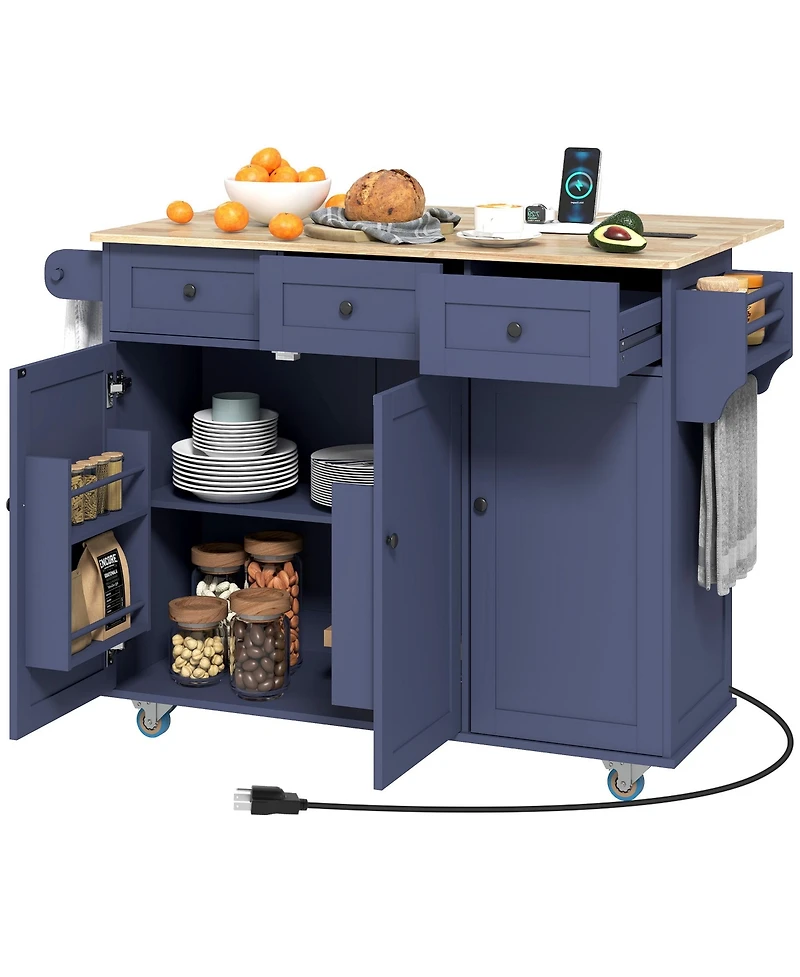 Homcom Mobile Kitchen Island with Power Outlet Drop Leaf Cart