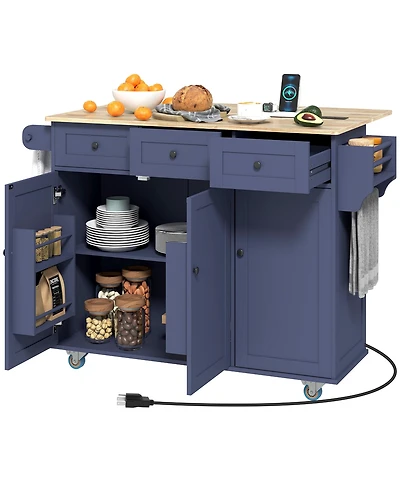 Homcom Mobile Kitchen Island with Power Outlet Drop Leaf Cart