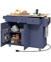 Homcom Mobile Kitchen Island with Power Outlet Drop Leaf Cart