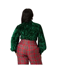 Unique Vintage Plus Velvet Long Sleeve Neck Tie Gwen Blouse