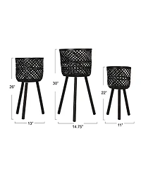 Storied Home Woven Bamboo Baskets with Wooden Legs, Black, Set of 3