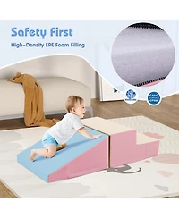 Skonyon 2-Piece Step and Slide Climber for Infants and Toddlers Baby Soft Play Set Foam Blocks-Pink & blue