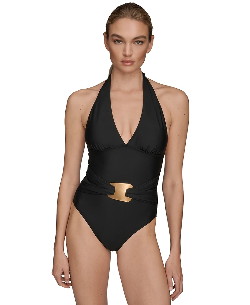 Donna Karan Women's Printed Belted One-Piece Swimsuit