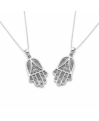 Bling Jewelry Set of 2 Yoga Delicate Filigree Swirl Amulet Talisman Fatima Hand Of God Hamsa Pendant Necklace Sterling Silver