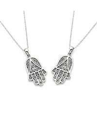 Bling Jewelry Set of 2 Yoga Delicate Filigree Swirl Amulet Talisman Fatima Hand Of God Hamsa Pendant Necklace Sterling Silver